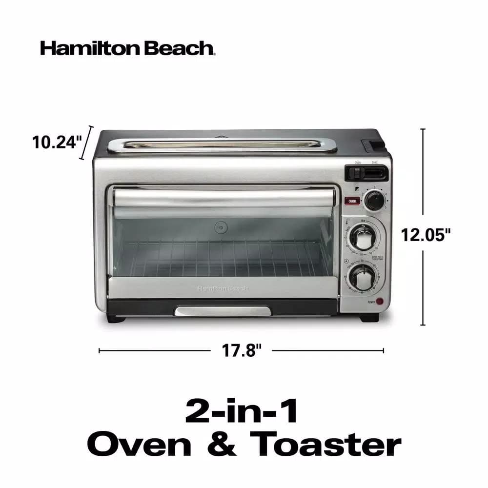 Hamilton Beach 2-in-1 1450W Toaster Oven and 4-Slice Toaster, Silver