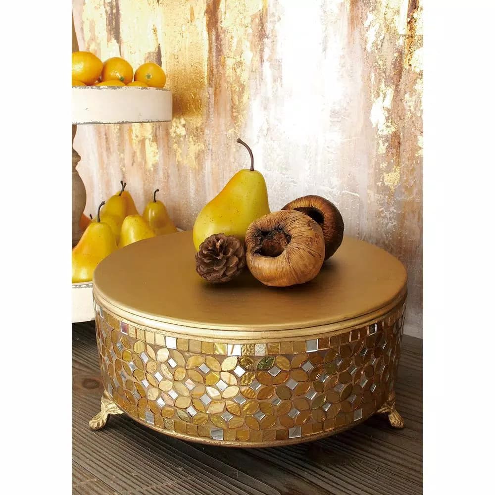 LITTON LANE Gold Iron and Glass Mosaic Round Cake Stand Set of 3