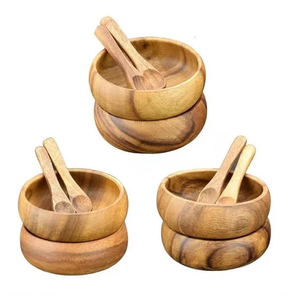 Acaciaware 12-Piece Acacia Wood Round Dip and Nut Bowl Set with Spoons