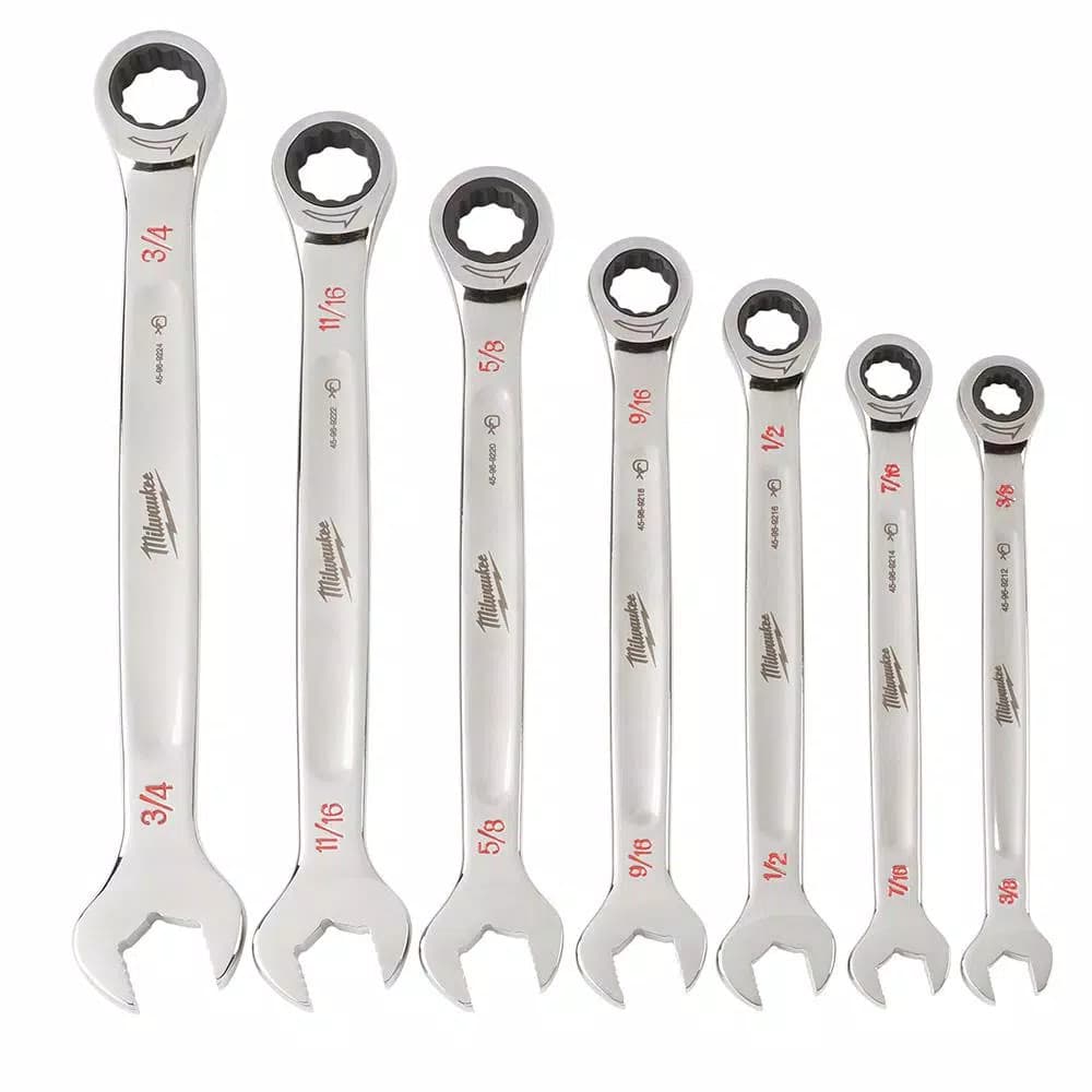 Milwaukee 7-Piece SAE Ratcheting Combination Wrench Set