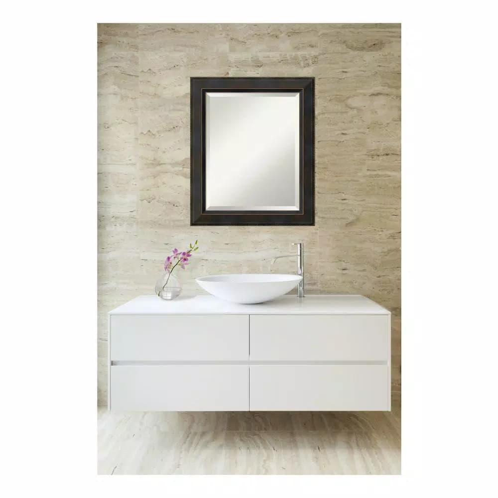 Amanti Art Signore 20.5 in. W x 24.5 in. H Rectangular Bronze Framed Bathroom Vanity Mirror