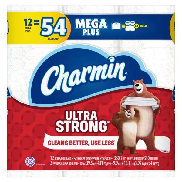 Charmin Ultra Strong Toilet Paper, 2-Ply Mega Plus Rolls, 12 Count Pack