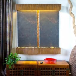 Water Wonders Nojoqui Falls Double Slate Wall Fountain with Copper Patina Trim thumbnail 2