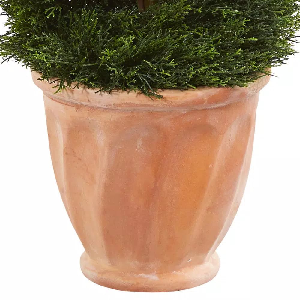 Nearly Natural 4.5 ft. Artificial Double Spiral Pond Cypress Topiary Tree in Terracotta Planter