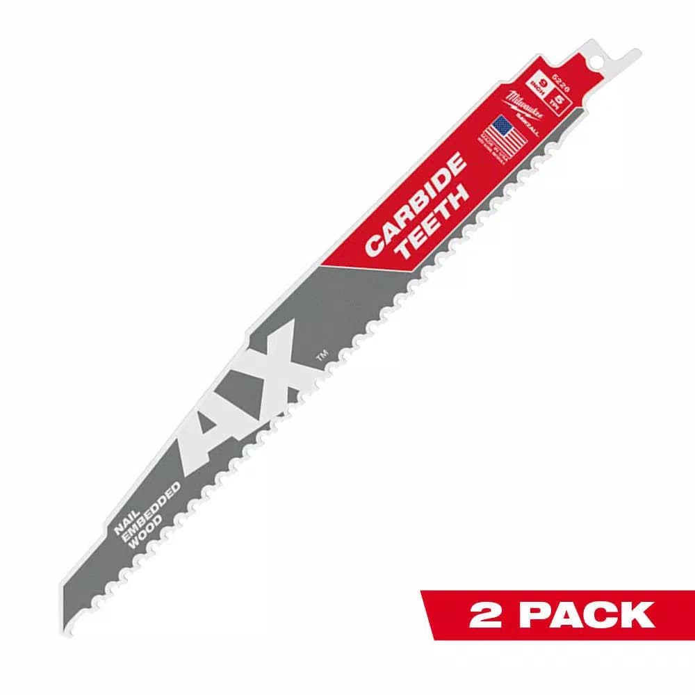 Milwaukee 9 in. 5 TPI Carbide Teeth Reciprocating Saw Blade for Nail-Embedded Wood (2-Pack)