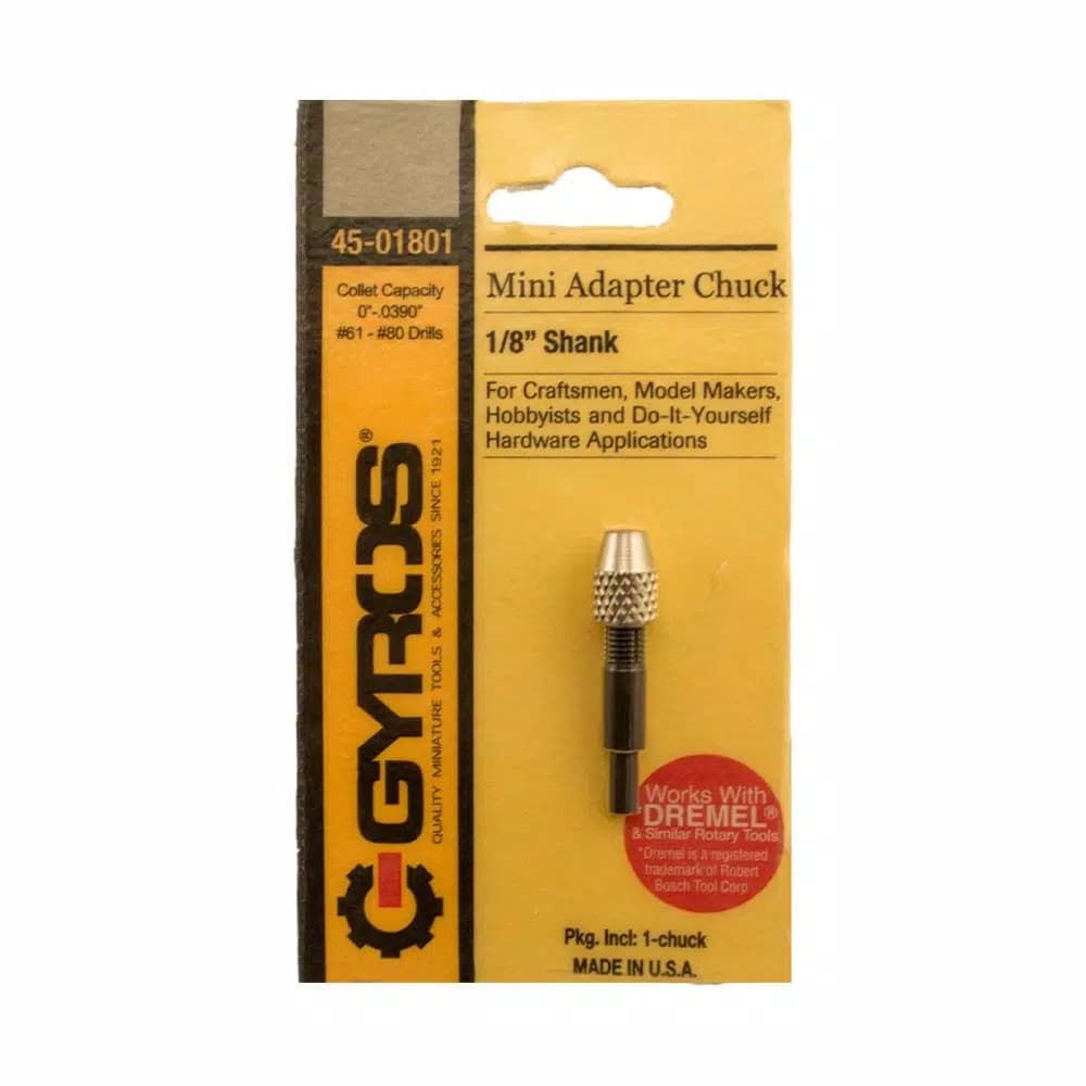 Gyros Mini Keyless Adaptor Chuck, 1/8 in. Shank, 0 to 0.039 in. Capacity for Drill Bits #60-#80