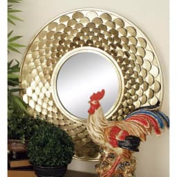 LITTON LANE 32 in. Round Gold Contemporary Iron Accent Mirror with Raised Scale Pattern thumbnail 5