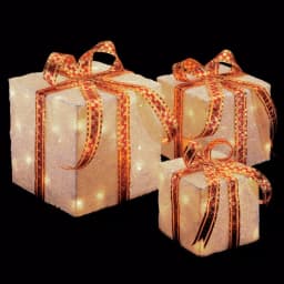 National Tree Company Pre-Lit White Sisal Gift Box Assortment with Clear LED Lights, 3-Piece Set thumbnail 1