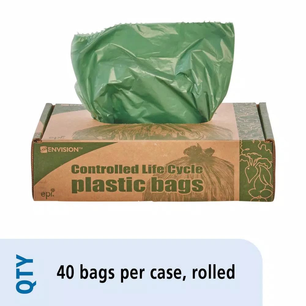 Stout 33 Gallon Totally Degradable Trash Bags, 40 Count Box, Green