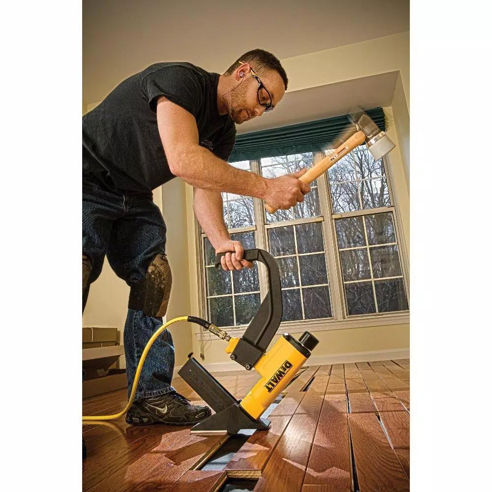 DEWALT Pneumatic 15.5-Gauge Hardwood Flooring Stapler with Mallet and Base Plates