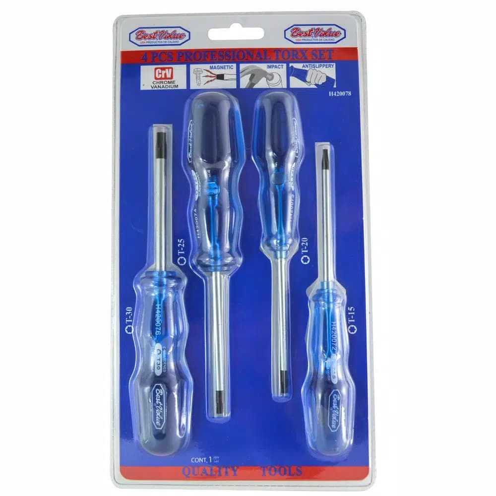 Best Value Torx Professional 4-Piece Screwdriver Set, Chrome Vanadium Steel, Magnetic Tips