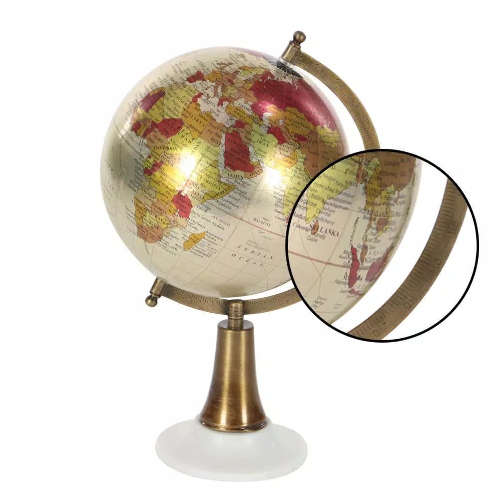 LITTON LANE Modern Reflections 15 in. Decorative Globe with Bronze Iron Axis and White Marble Base