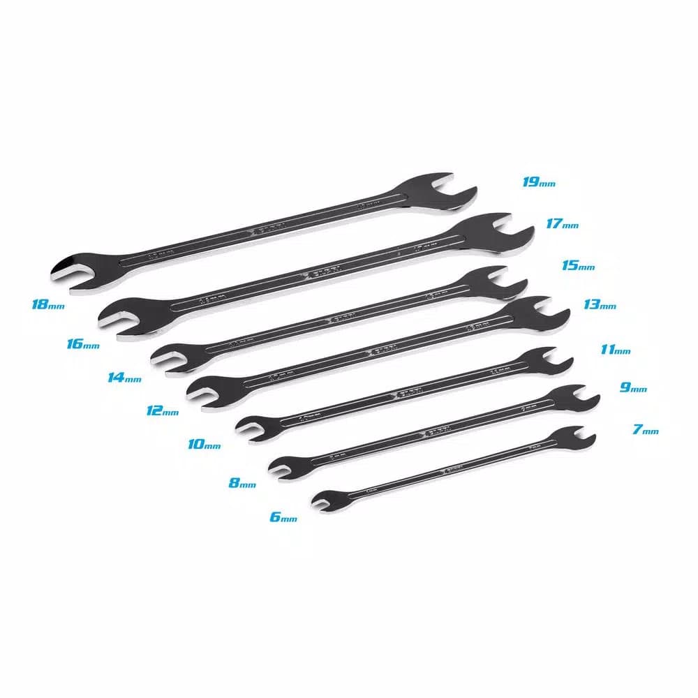 Capri Tools Metric Super-Thin Open End Wrench Set, 7-Piece, Chrome Vanadium Steel