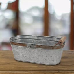 Stonebriar Collection 12 in. Galvanized Metal Decorative Bucket with Rust Trim and Wooden Detail Handle thumbnail 6