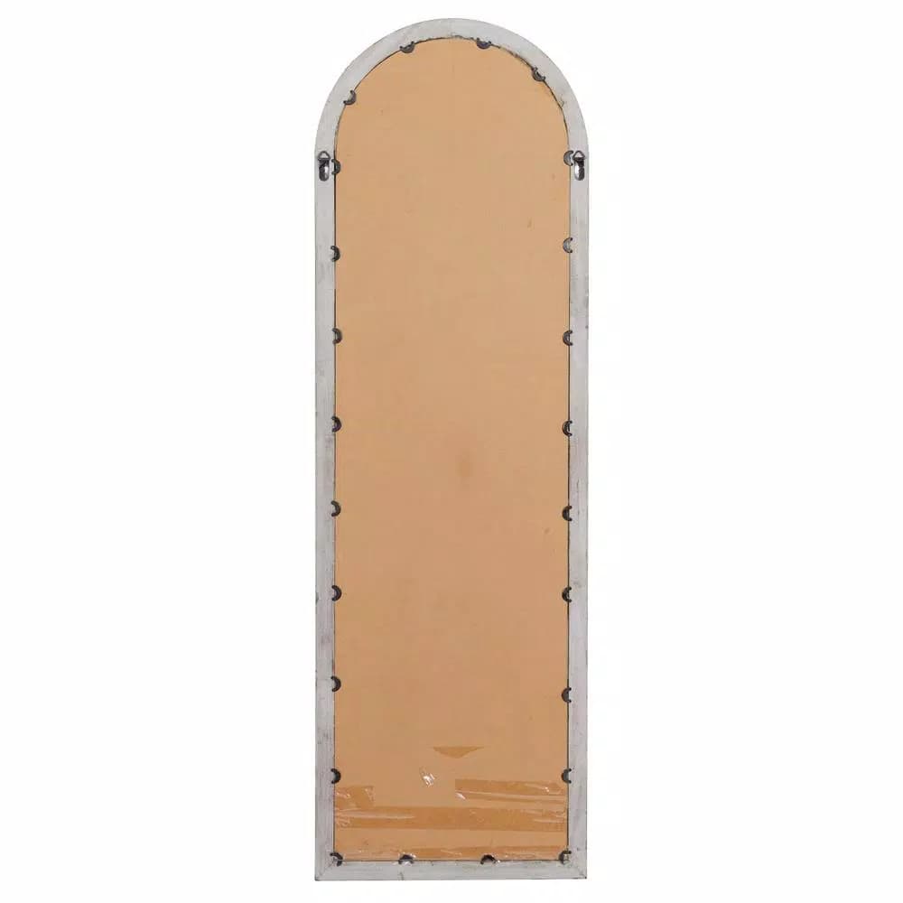 LITTON LANE Hayes Oversized Arch Distressed Brown Wood Window Mirror (72 in. x 23 in.)