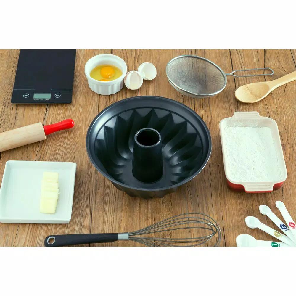 Home Basics Non-Stick Steel Fluted Bundt Cake Pan, Grey