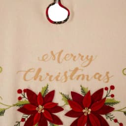 Glitzhome 48 in. Poinsettia Fabric Christmas Tree Skirt with Holly and Red Berries thumbnail 6