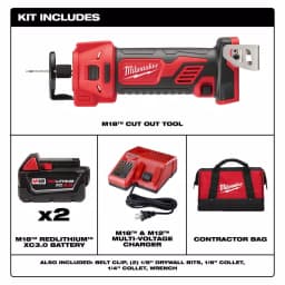 Milwaukee M18 18V Lithium-Ion Cordless Rotary Cut Out Tool Kit with Two 3.0 Ah Batteries, Charger and Bag thumbnail 2