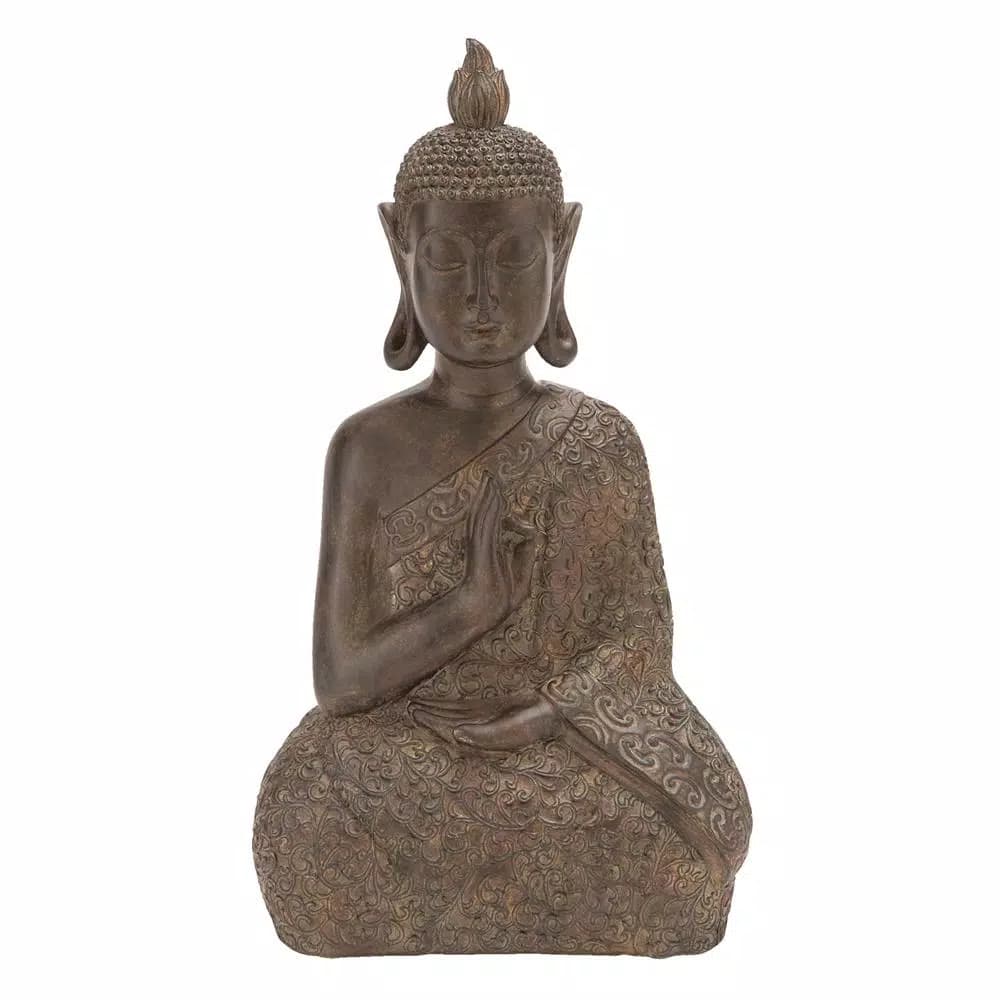 LITTON LANE 17 in. Decorative Meditating Thai Buddha Sculpture - Brown Polystone Statuary