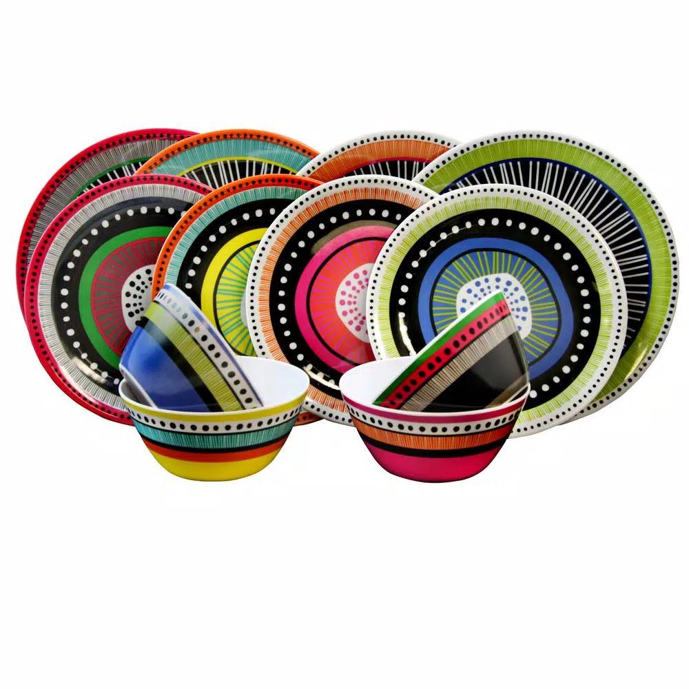 Gibson Almira 12-Piece Multicolor Melamine Outdoor Dinnerware Set, Service for 4