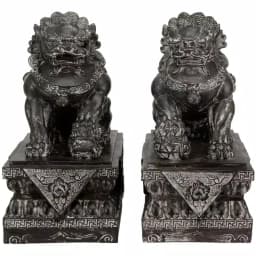 Oriental Furniture 18 in. Sitting Foo Dog Decorative Statues - Gray Resin Guardian Lions thumbnail 1