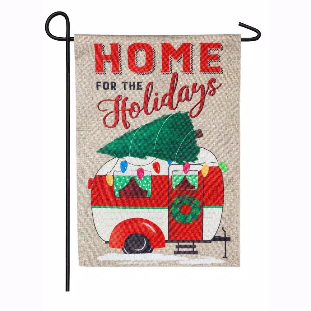 Evergreen Home for the Holidays Camper Christmas Garden Flag, 18 x 12.5 in.