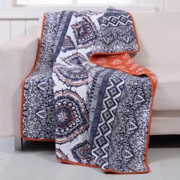 Greenland Home Fashions Medina Saffron Quilted Cotton Throw, Reversible Geometric Medallion Print thumbnail 1