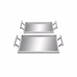 CosmoLiving by Cosmopolitan Modern Reflections Silver Mirrored Decorative Iron Tray Set, Set of 2 thumbnail 2