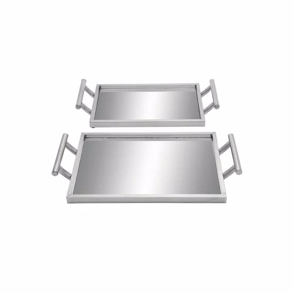 CosmoLiving by Cosmopolitan Modern Reflections Silver Mirrored Decorative Iron Tray Set, Set of 2