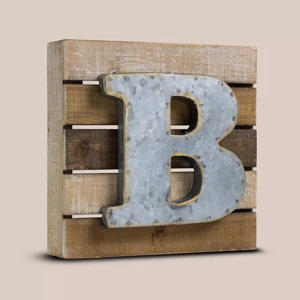 Crystal Art Gallery Rustic Metal and Wood Initial Letter B - Galvanized Industrial Wall Decor