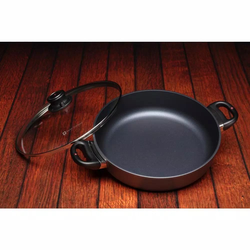 Swiss Diamond Classic Series 3.7 qt. Nonstick Cast Aluminum Saute Pan with Glass Lid, Gray