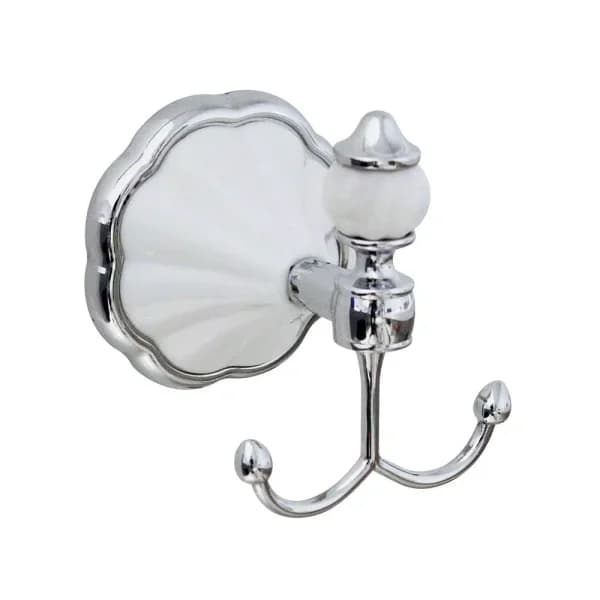 MODONA FLORA Double Robe and Towel Hook - White Porcelain and Polished Chrome