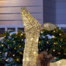 Home Accents Holiday 4 ft LED White Deer with Gold Bow, 80 Warm White Lights, Indoor/Outdoor Yard Decoration thumbnail 4