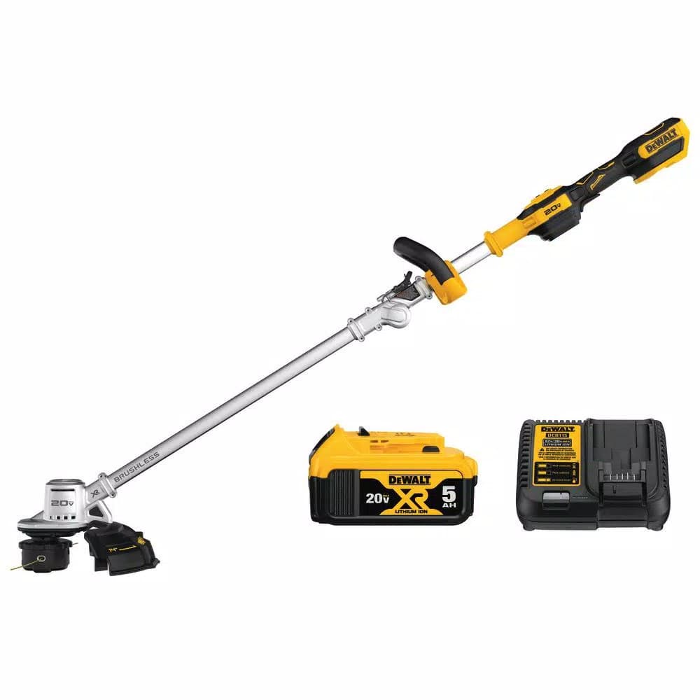 DEWALT 20V MAX Cordless Brushless String Trimmer with 5.0 Ah Battery and Charger, 14 in. Swath