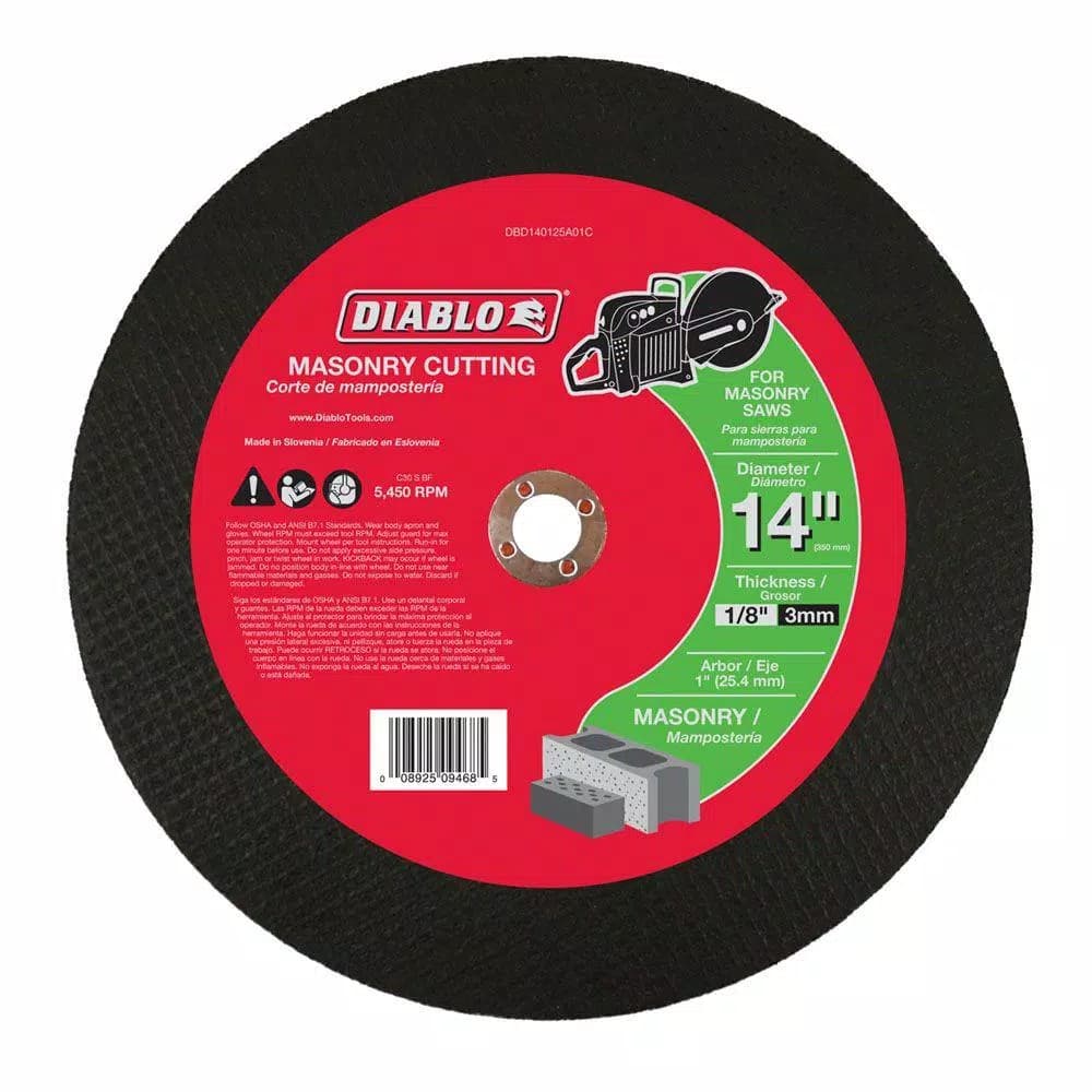 Diablo 14 in. Masonry High Speed Cut-Off Disc, 1/8 in. x 1 in. Arbor