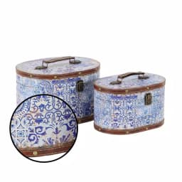 LITTON LANE Vintage Oval Wood and Faux Leather Case-Style Storage Boxes with Lids (Set of 2) thumbnail 3