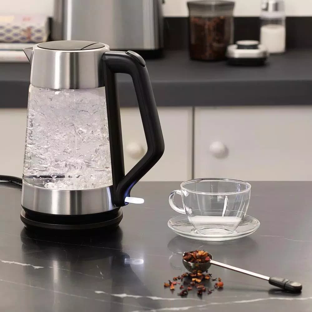 OXO 7.4-Cup Black Stainless Steel Cordless Electric Kettle, 1.75L with Auto Shut-Off