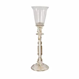LITTON LANE Distressed White Wood, Glass and Metal Hurricane Candle Holder thumbnail 3