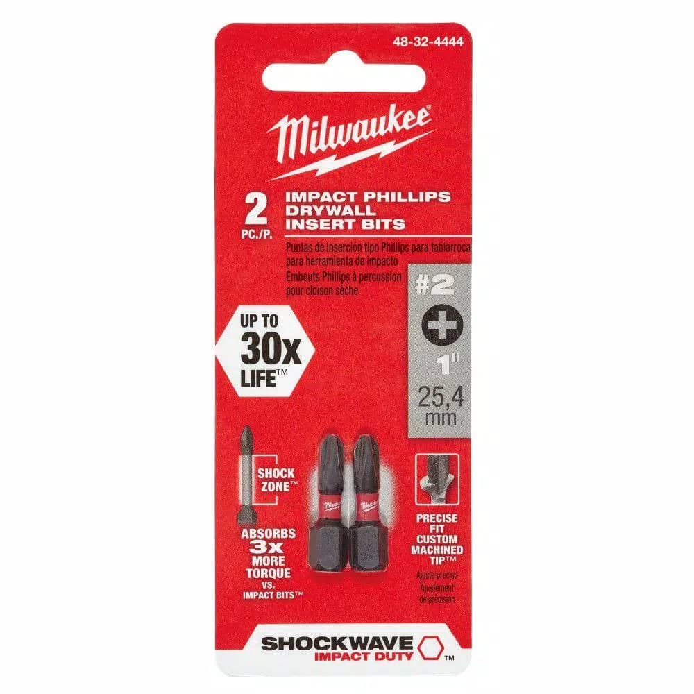 Milwaukee SHOCKWAVE Phillips #2 Impact Duty Steel Insert Bit Set, 1 in. (2-Pack)