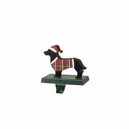 Glitzhome Dachshund Wooden and Metal Stocking Holder, Plaid Outfit & Santa Hat Holiday Decor thumbnail 2