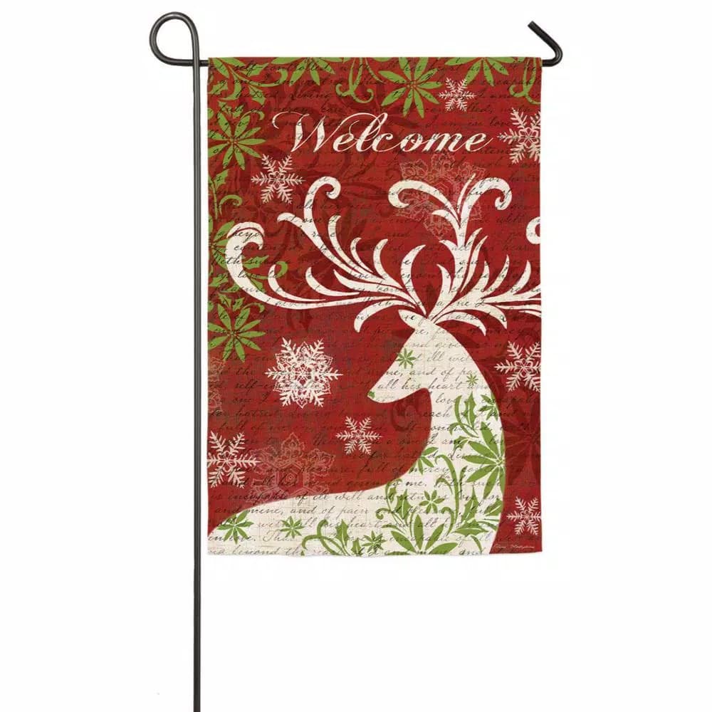 Evergreen Christmas Deer Silhouette Garden Sub Suede Flag, 18 x 12.5 in.