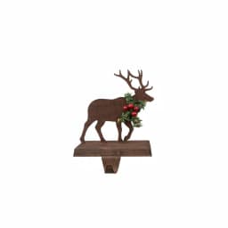 Glitzhome 6.50 in. Reindeer Stocking Holder with Green Garlands and Red Berries, Wooden and Metal thumbnail 3