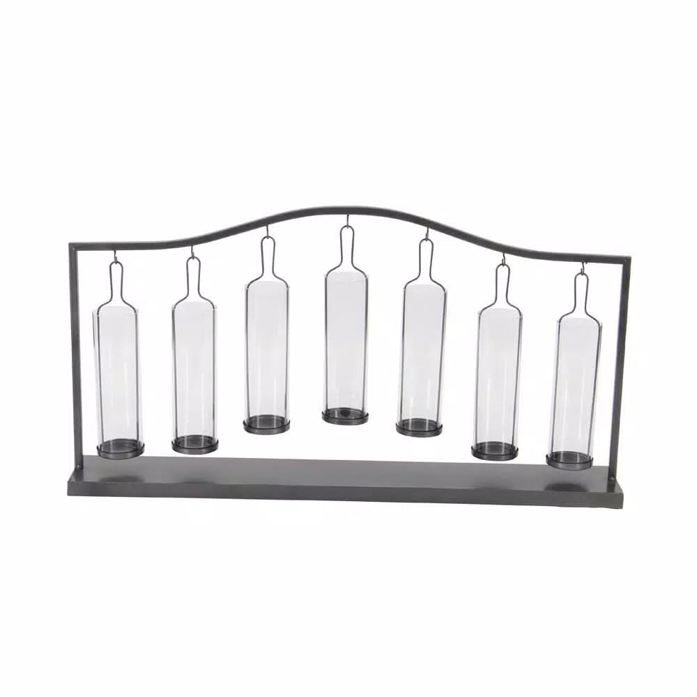 LITTON LANE 19 in. Metallic Black Iron and Clear Glass 7-Light Votive Candle Holder