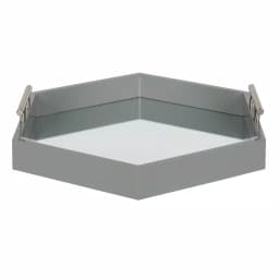 Kate and Laurel Lipton Gray Hexagon Decorative Tray with Mirrored Base and Polished Metal Handles thumbnail 2