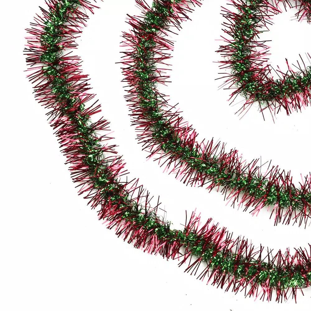Northlight 50 ft. Shiny Red and Green Spiral Tinsel Christmas Garland, Unlit, 2-Ply