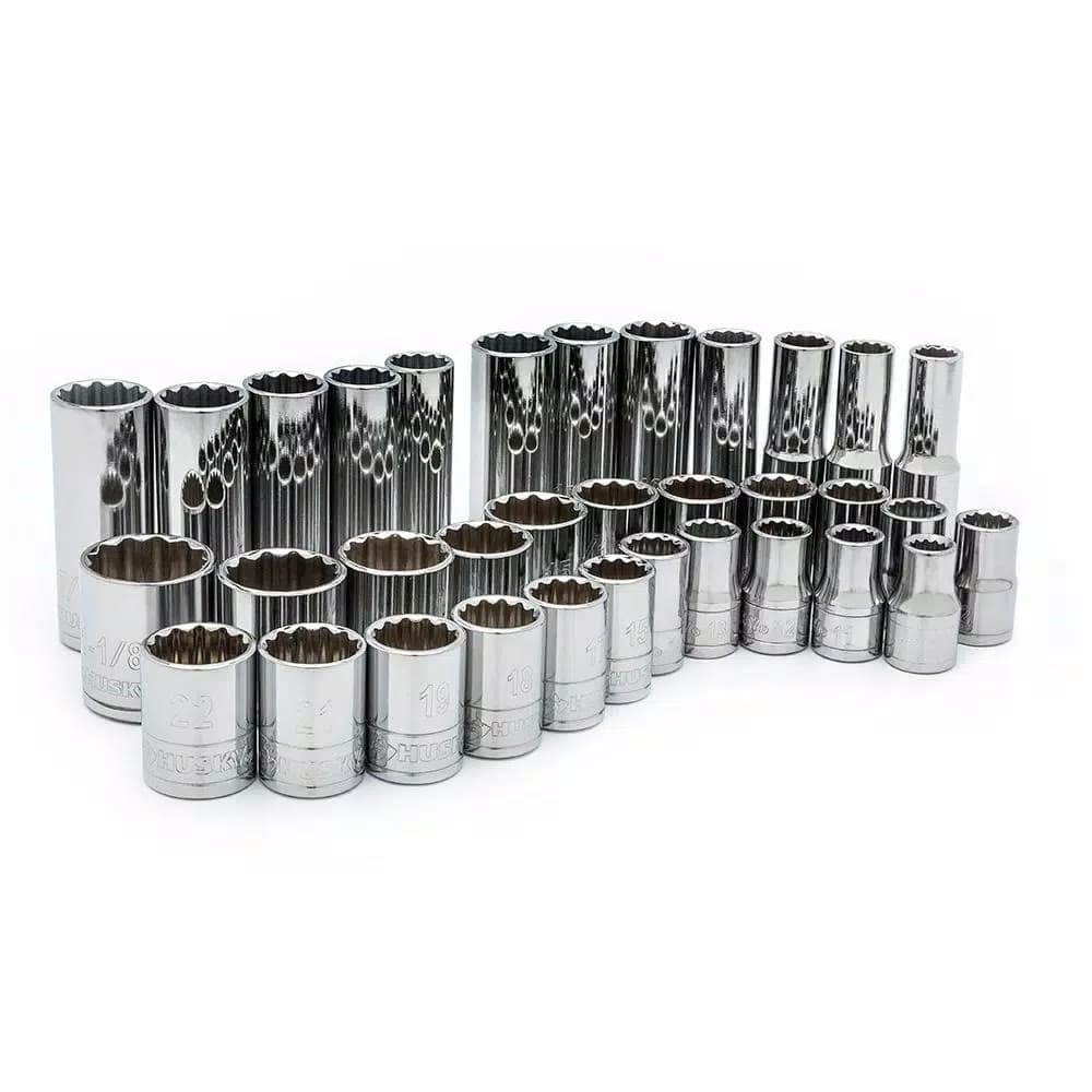 Husky 37-Piece 1/2 in. Drive SAE and Metric Socket Set with Ratchet