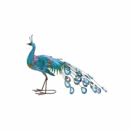 LITTON LANE Floral Peacock Iron Sculpture - Turquoise & Multicolored Bohemian Statuary thumbnail 2