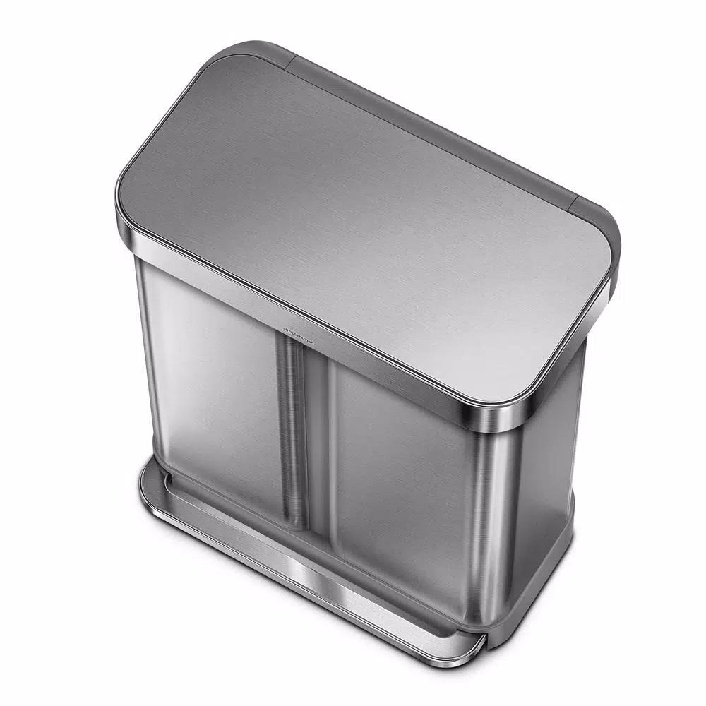 simplehuman 15 Gallon Dual Compartment Stainless Steel Step Trash Can and Recycling Bin