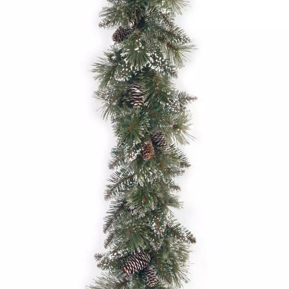 Unbranded 6 ft. Glittery Bristle Pine Garland with Pine Cones