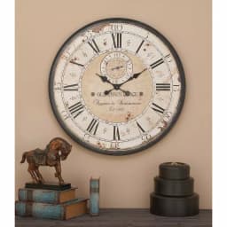 LITTON LANE 32 in. Round Rustic Black Iron and Wood Antique Roman Numeral Wall Clock thumbnail 8
